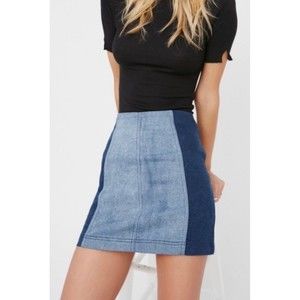 FREE PEOPLE Two Tone Patchwork Denim Mini Skirt